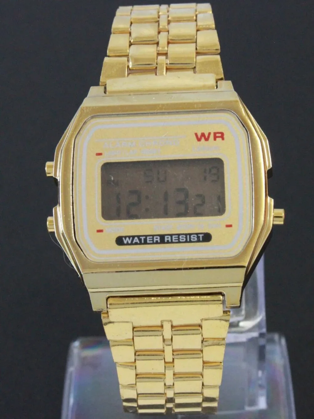 Retro Style Digital Watch Metal Case Bracelet Back light, Stopwatch, Day, Date